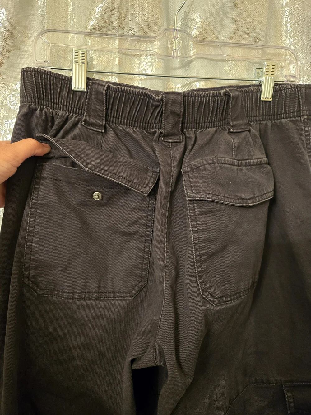 Black Cargo Pants with Drawstring Hem, Size M - Picture 3 of 3